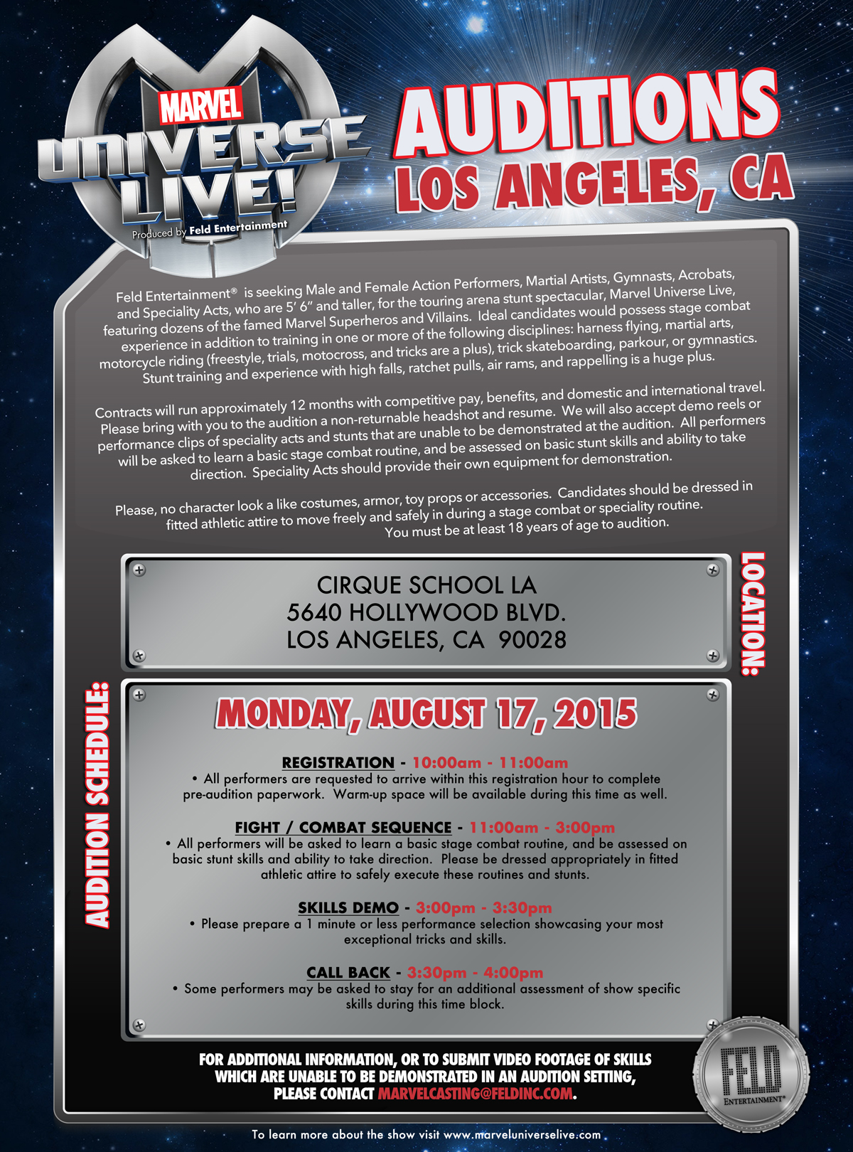 Auditions for Marvel Universe Live! L.A. and N.Y. Stunt