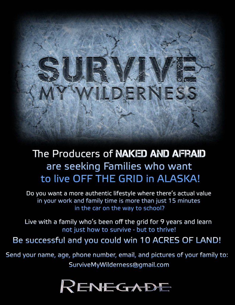 casting flyer for new show "Survive My Wilderness"