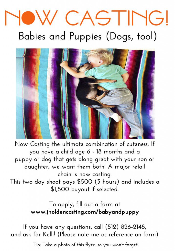 TV Commercial Casting Babies and Puppies in Los Angeles Pays 2000