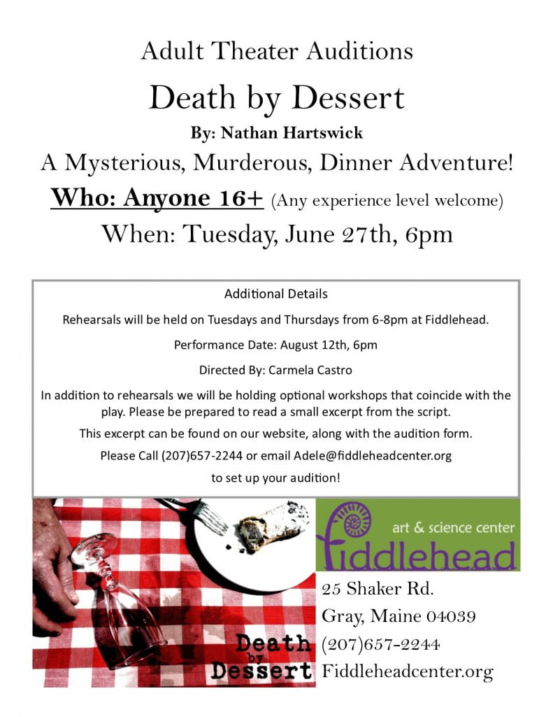 Theater show Death By Dessert audition notice