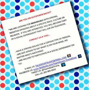 Casting talk show in NY