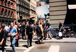 Movie extras working on set
