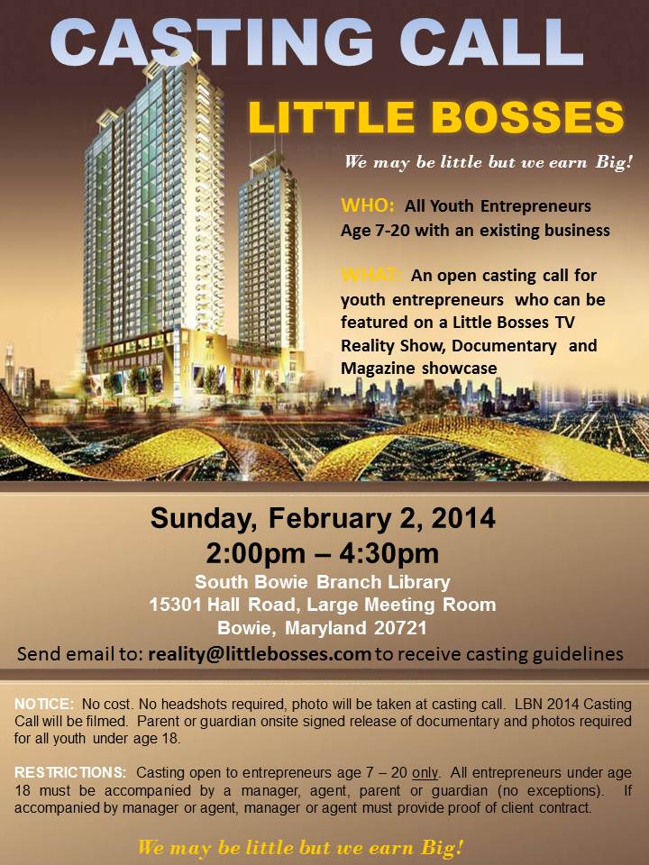 Little Bosses casting call in DC kids 7 to 20