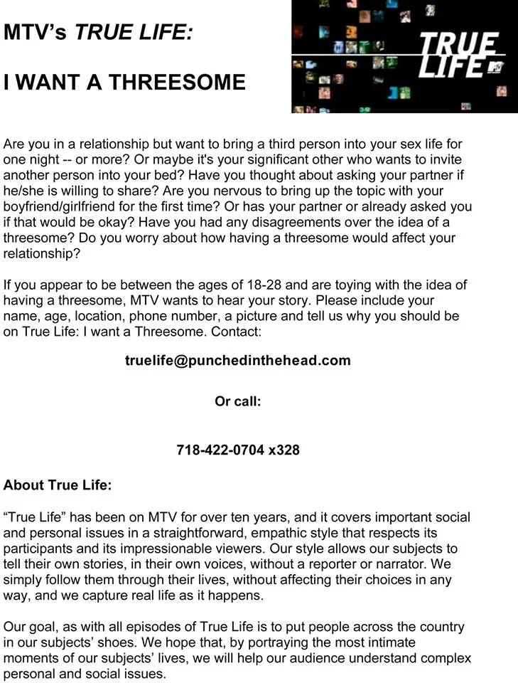 MTV true life casting flyer
