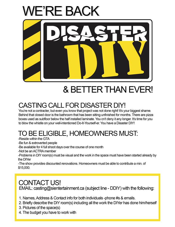 Canada casting call for Disaster DIY