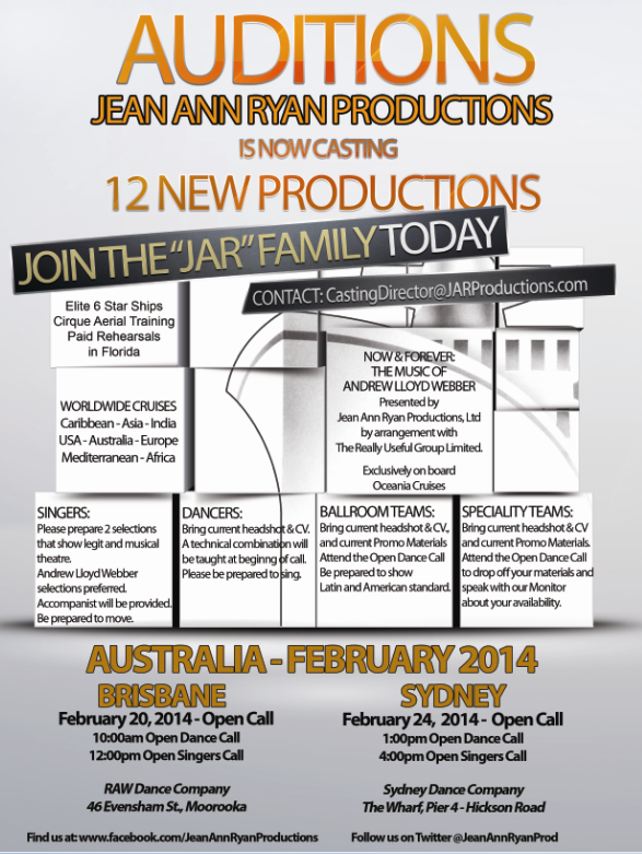 Sydney and Brisbane open auditions for Cruise Line Performers