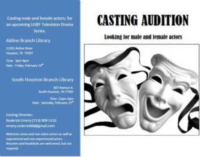 Houston Texas casting auditions for LGBT TV show pilot