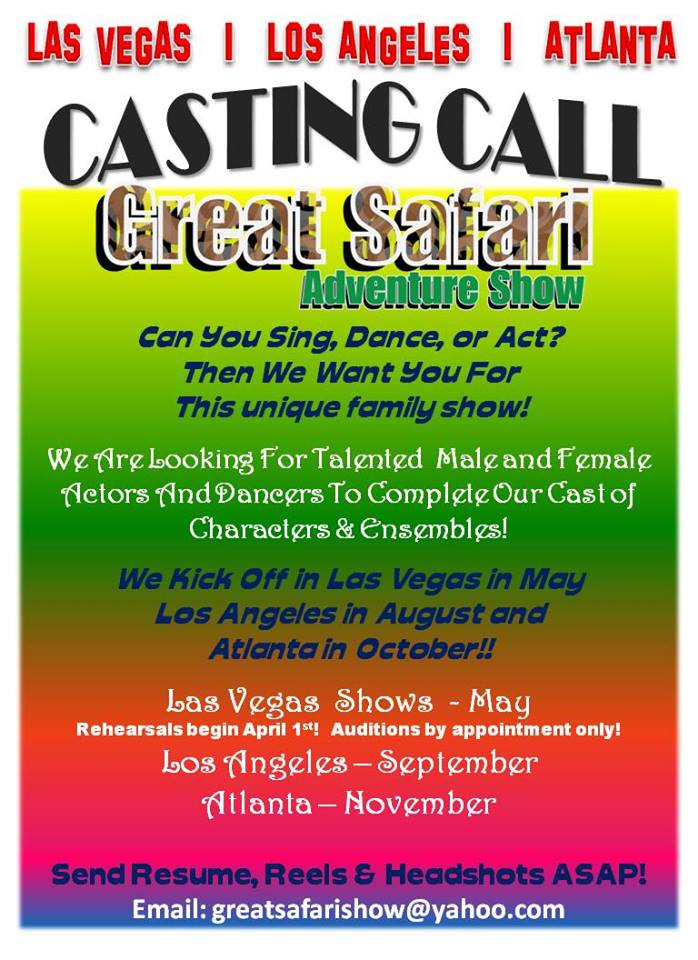 Audition flyer for "Great Safari Adventure"