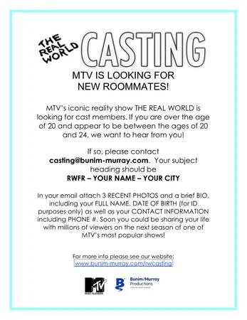 MTV Real World Casting Flyer for L.A.