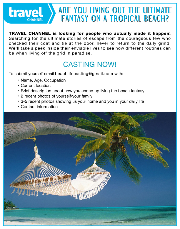 reality show for Travel Channel casting flyer