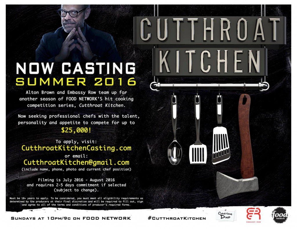 casting call for Food Network "Cutthroat Kitchen"