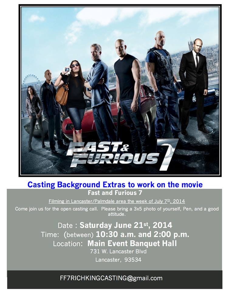 Open casting call flyer for Fast & Furious 7