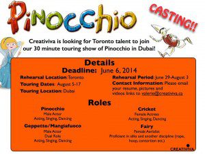 Auditions in Toronto for production of Pinocchio