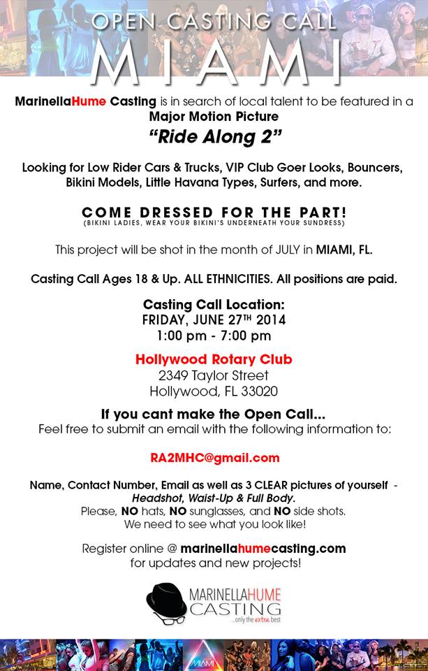 casting call flyer for Kevin Hart's Ride Along 2 in Miami