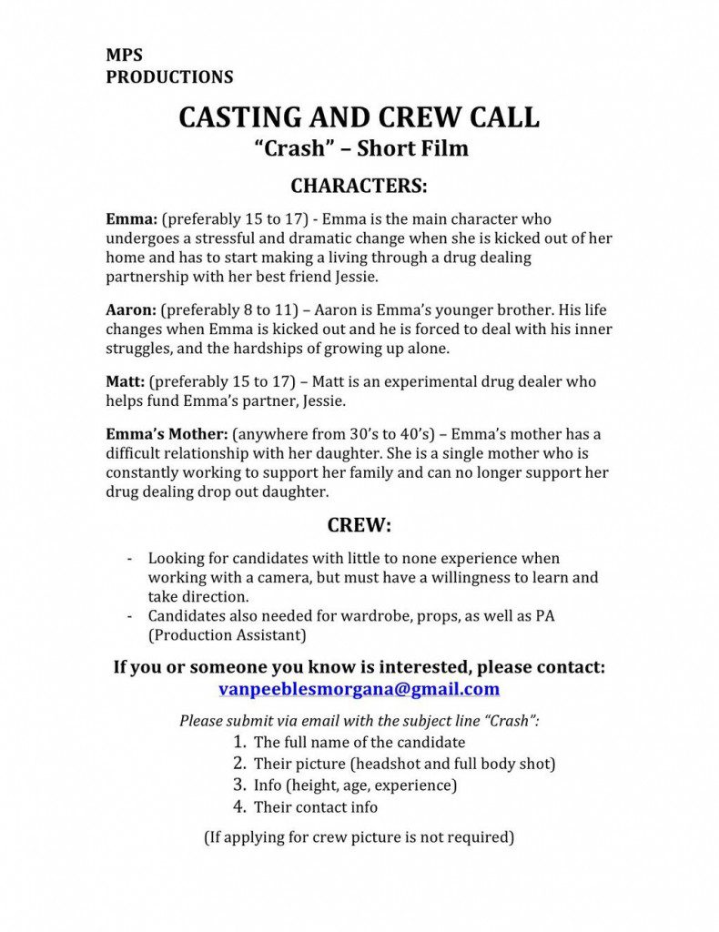 role information for short film "Crash" in Los Angeles