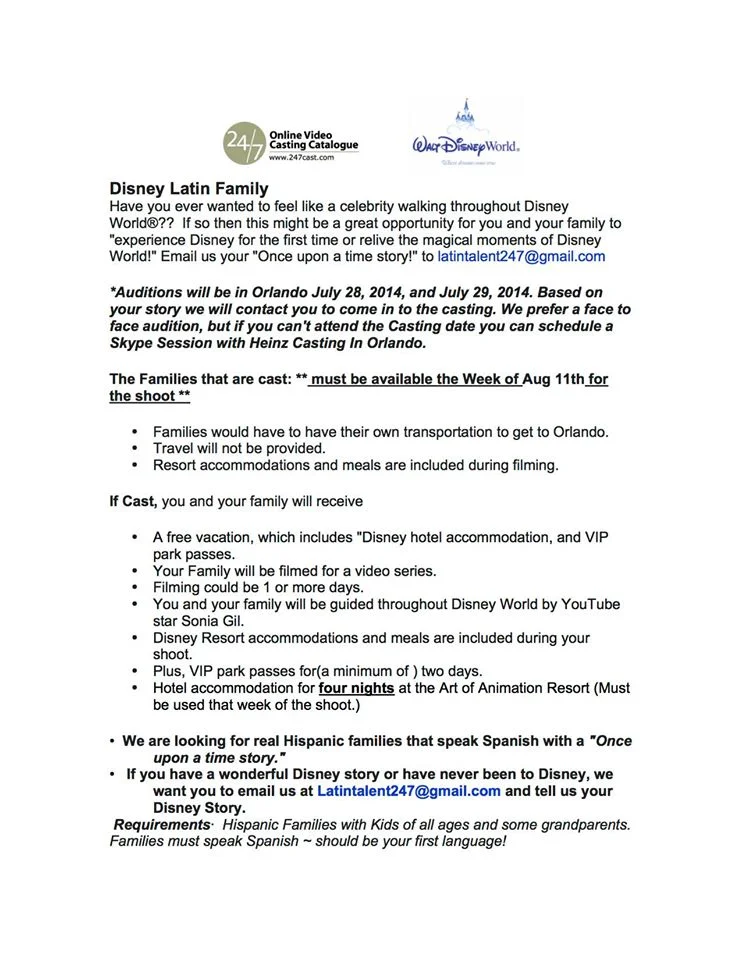 Disney casting call flyer