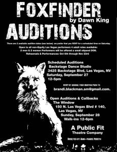 Auditions flyer for Foxfinder in Las Vegas