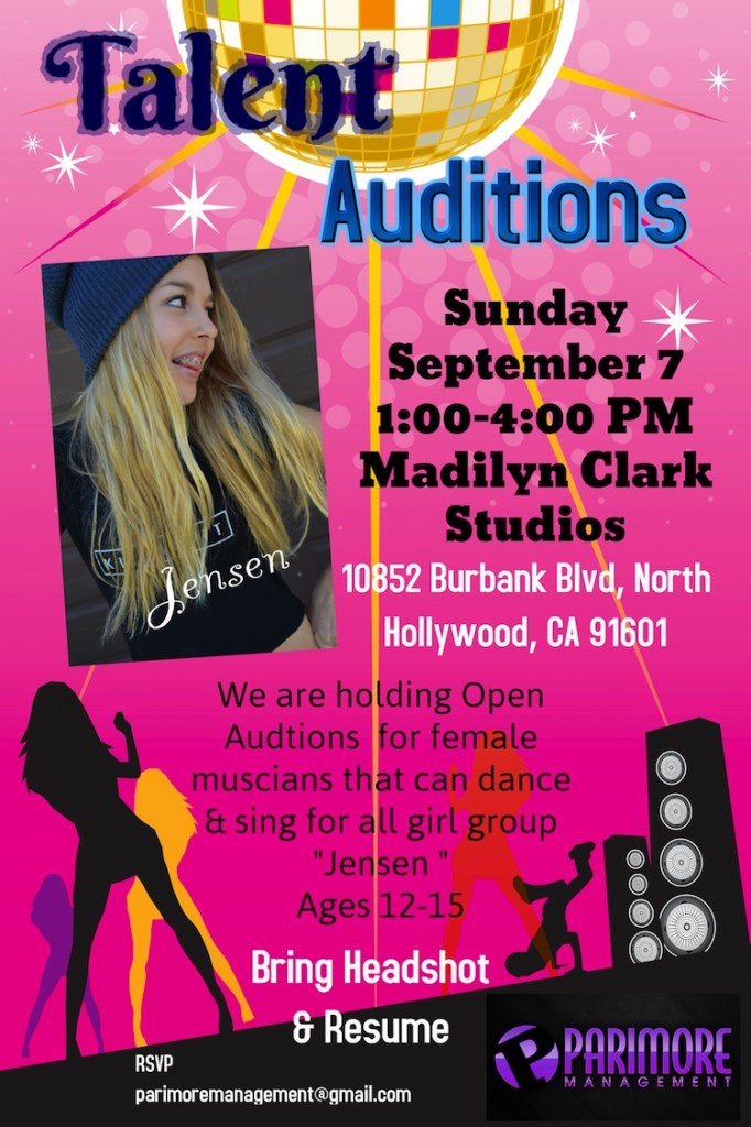 Audition flyer for teen singing group in L.A.