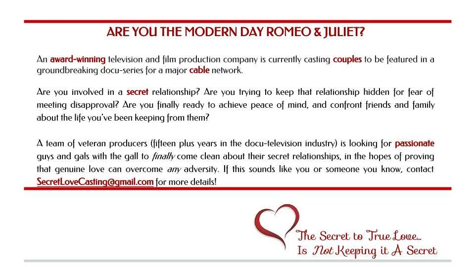 Casting call for modern day Romeo and Juliet