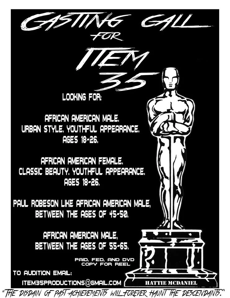 Casting call flyer for 'Item 35' in DC
