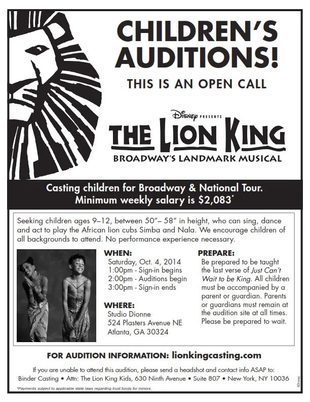 Disney Auditions for kids "The Lion King"