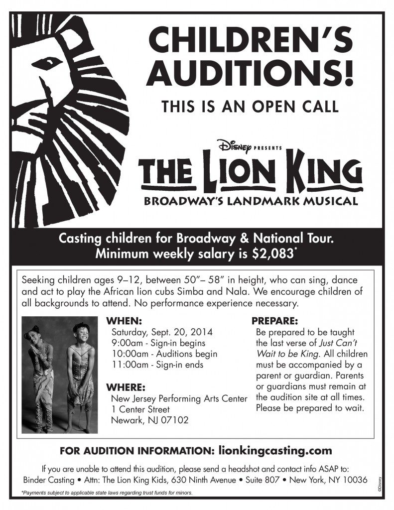 Auditions for kids on Disney's "The Lion King"