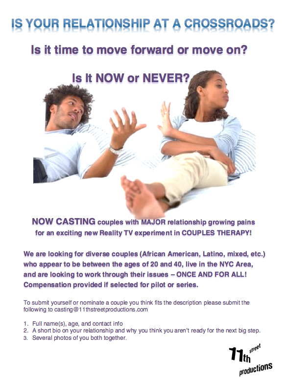 casting call flyer for new couples therapy series