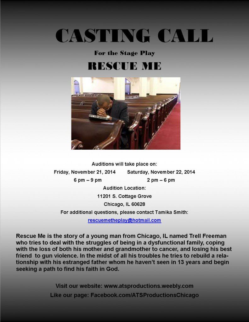 Casting call flyer for Rescue Me in Illinois