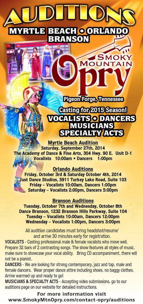 Smoky Mountain Orpy Auditions 2014 / 2015 season
