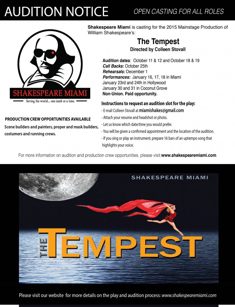 casting call flyer for "The Tempest"