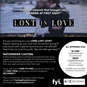 A&E Lost Love TV Series Now Casting Nationwide for People Wanting to Reconnect