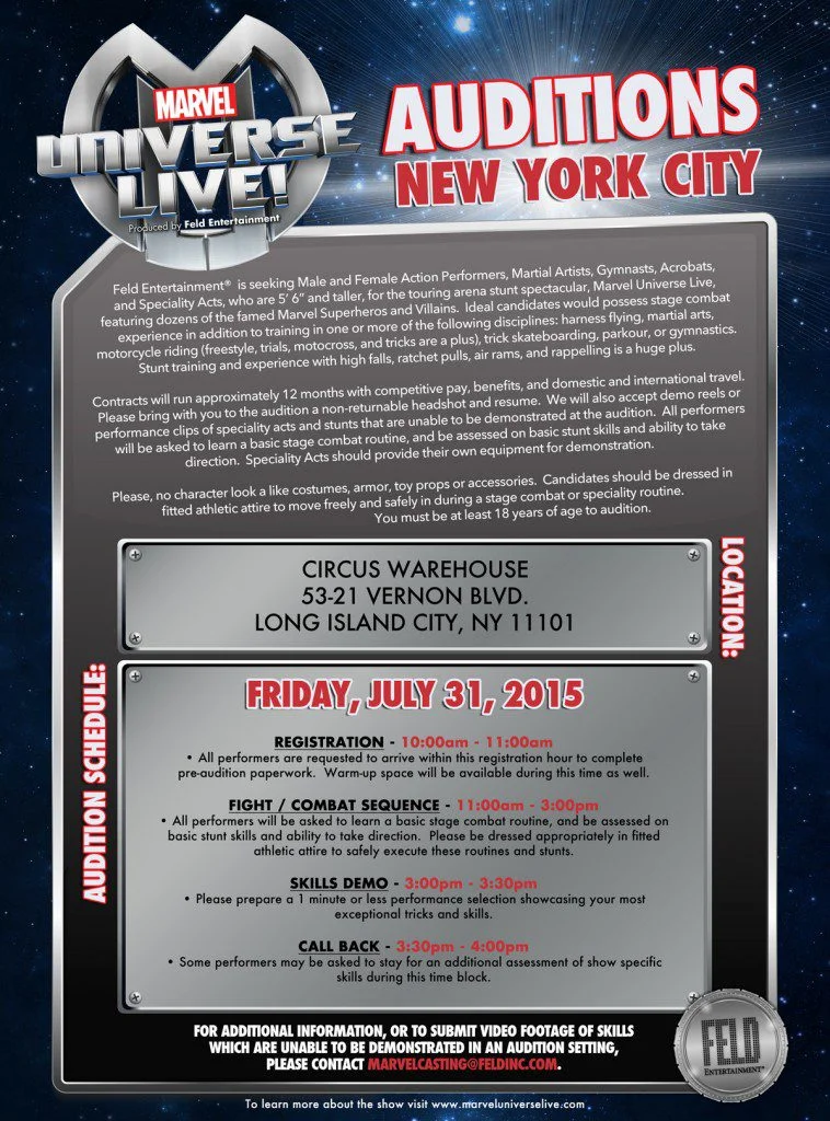 Marvel Universe NY auditions