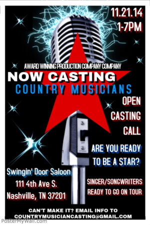 Country Singers Wanted in Nashville, TN for a Reality Show