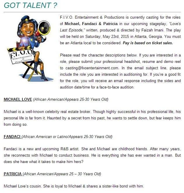 Atlanta theaters auditions for stage play