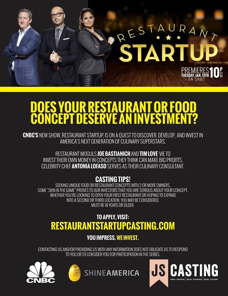 casting call flyer for Restaurant Startup