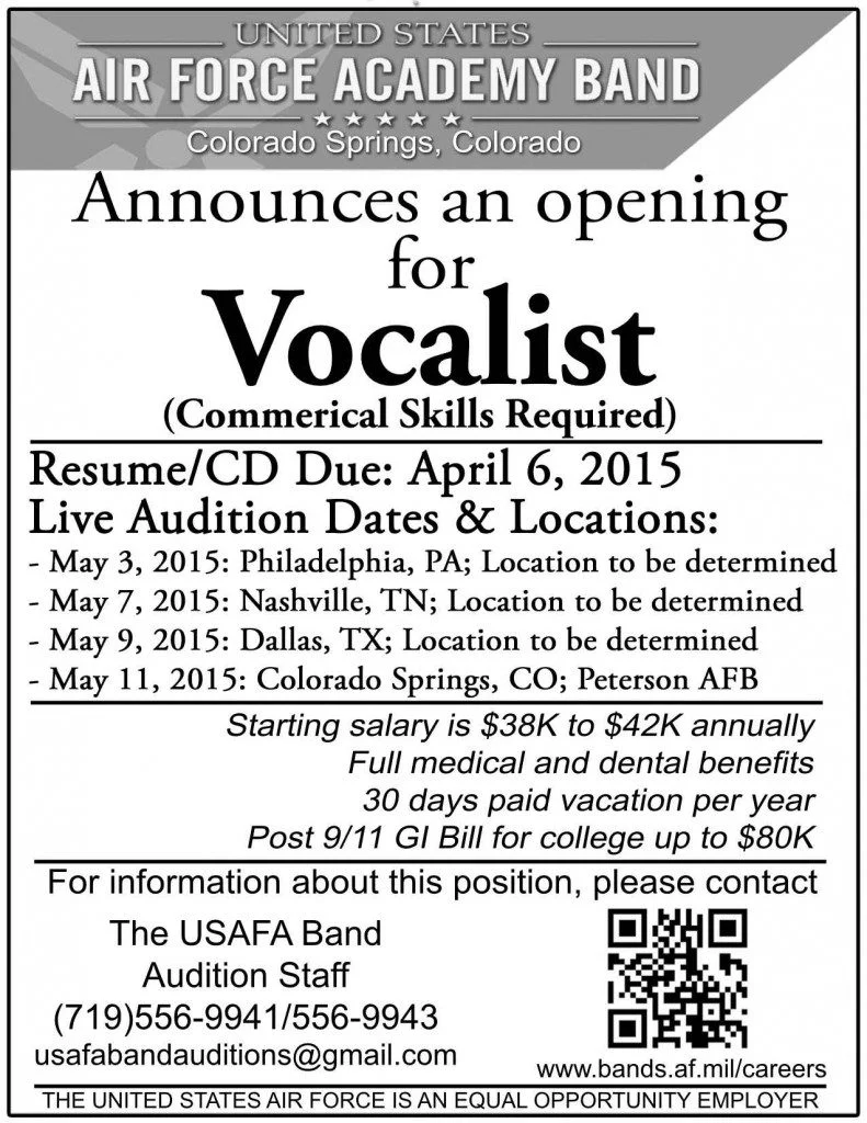 Vocalist auditions for US air force academy band