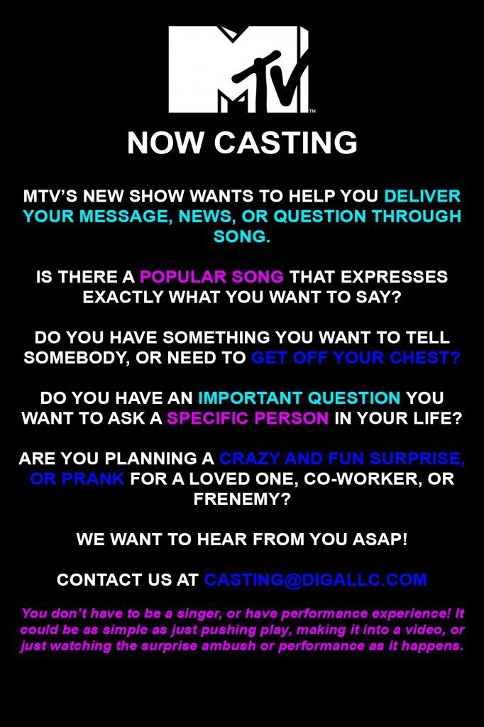 Casting flyer and details for new show 'Say It in a Song"
