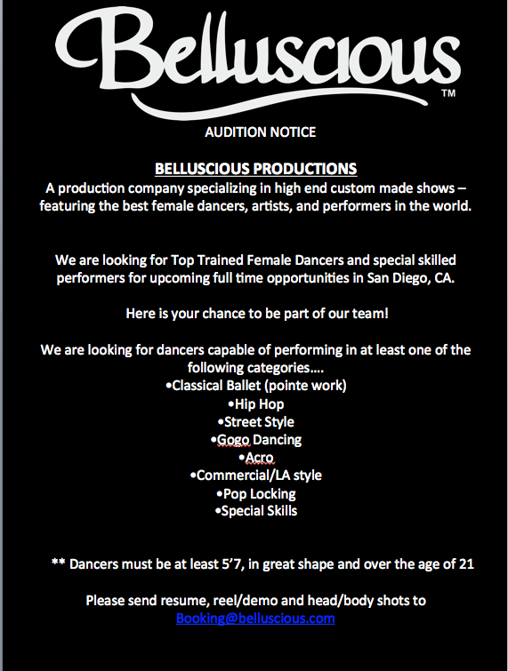 Casting call sheet - dancers wanted in San Diego
