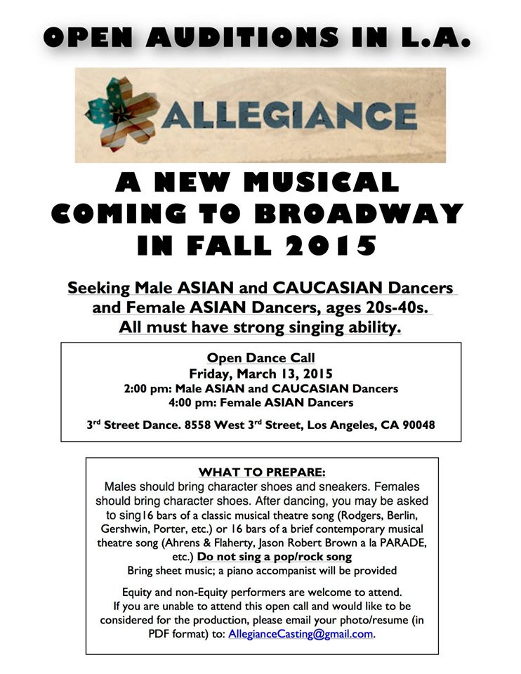 Allegiance broadway show auditions for dancers