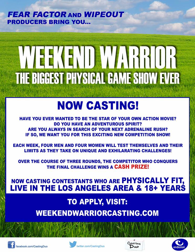casting flyer for new competition show "Weekend Warrior"