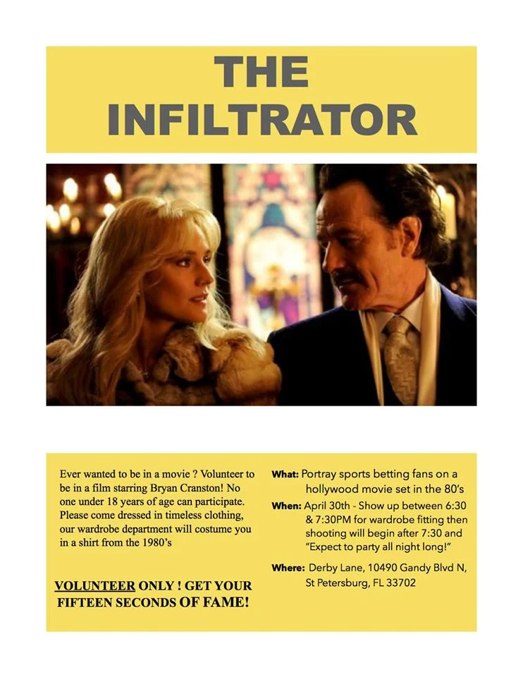 Bryan Cranston The Infiltrator movie casting call in Tampa Bay
