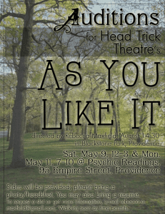 Read more about the article Providence, RI Theater Auditions “As You Like It”