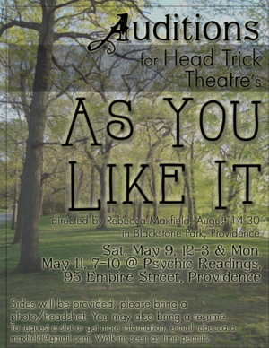 Providence, RI Theater Auditions “As You Like It”