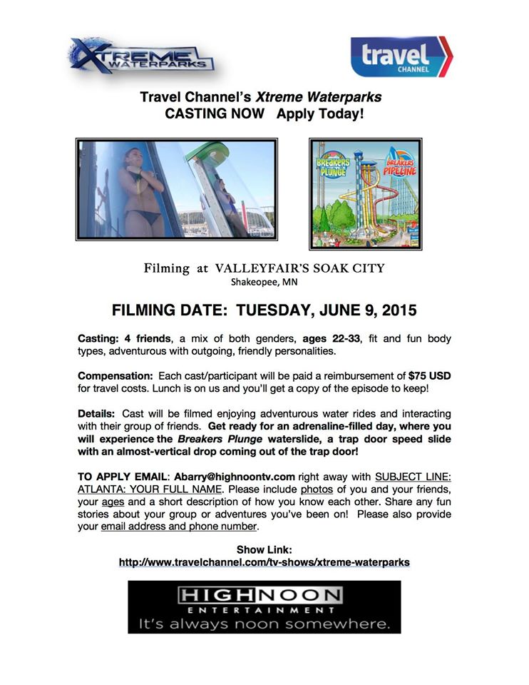 casting call for Xtreme Waterparks on Travel Channel
