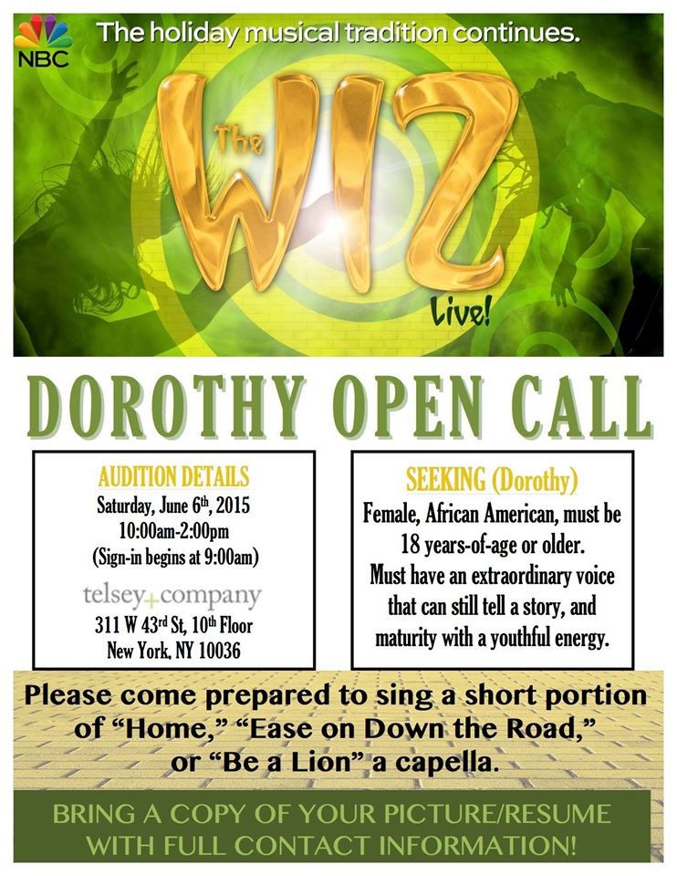 Open auditions announced for NBC The Wiz