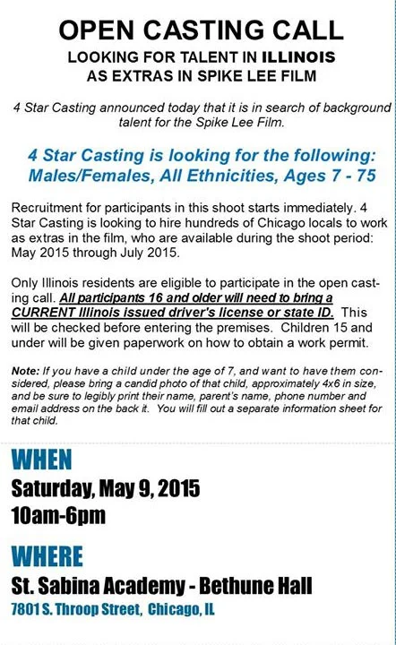 Spike Lee new movie Chiraq open casting call information