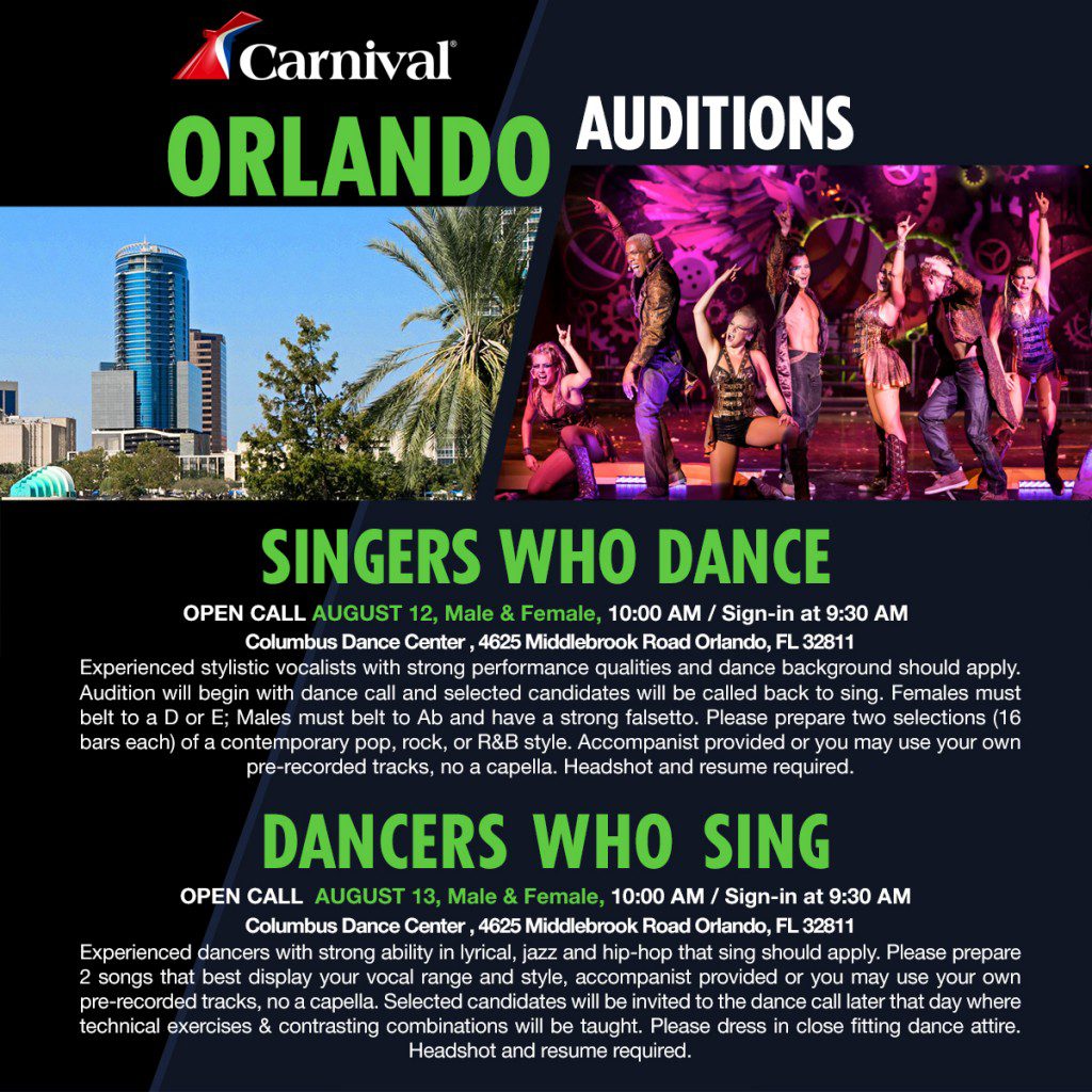 Carnival Cruises open call in Orlando