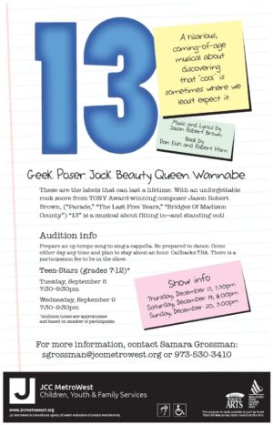 West Orange, NJ Auditions for Teen Musical “13”