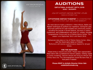 Afromoda Dance Theater Auditions for Paid African American Dancers – DC, VA & MD