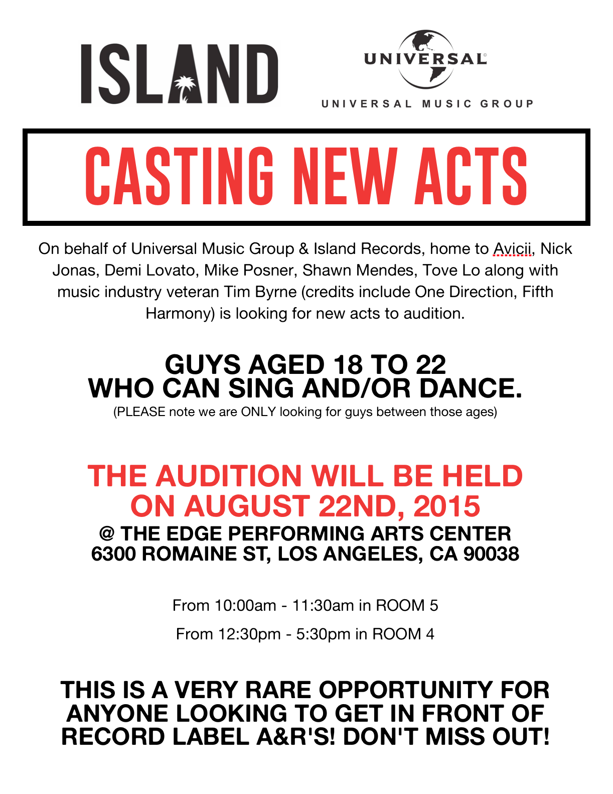Open Auditions For New Music Acts